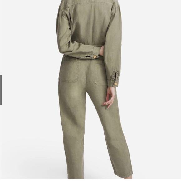 Mate The Label Linen Jumpsuit Long Sleeves Button Front Pockets Green Small NEW - Picture 3 of 10
